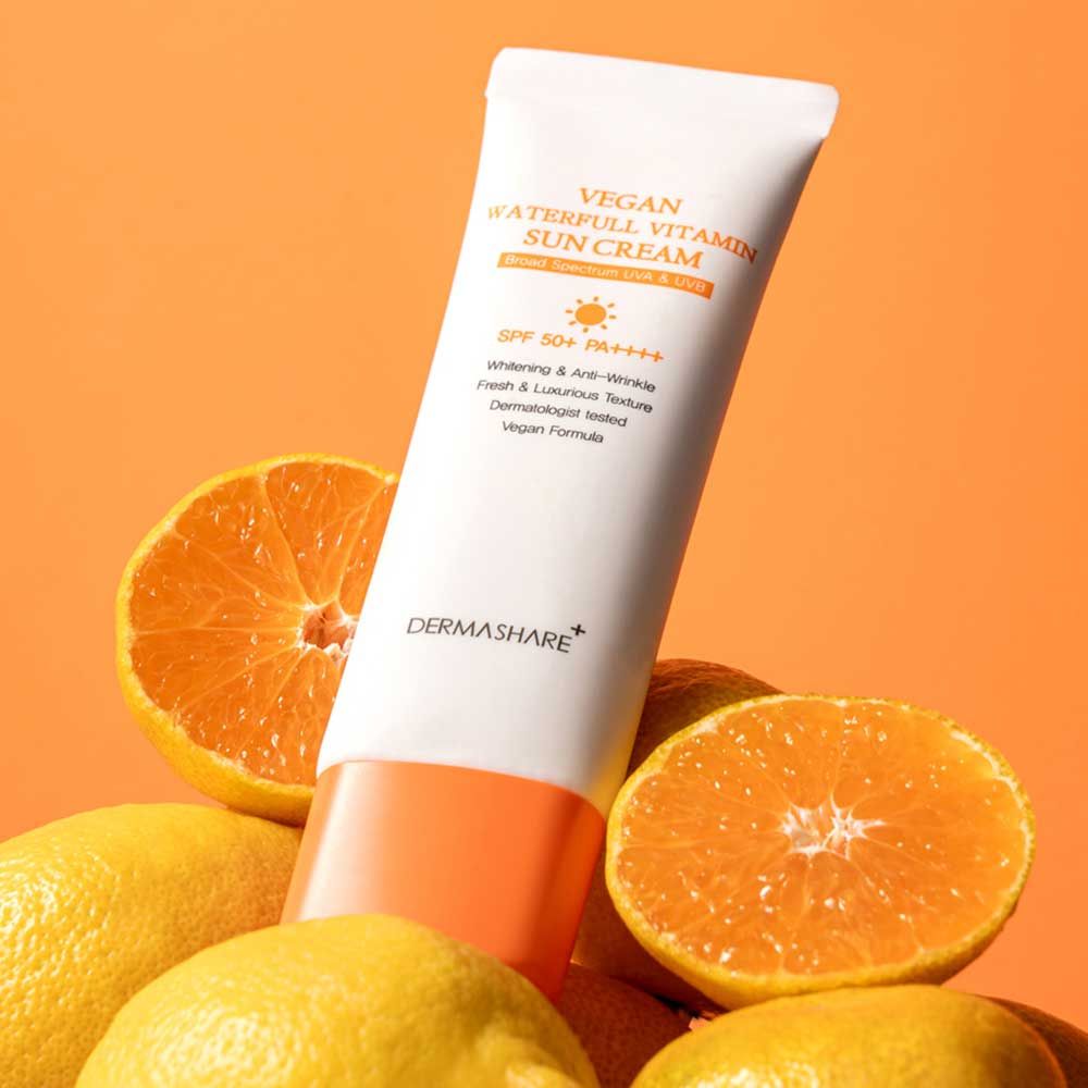DERMASHARE Vegan Waterfull Vitamin Sun Cream 50g SPF50+ PA++++ Waterproof Hydrating K-Beauty _ Made in Korea